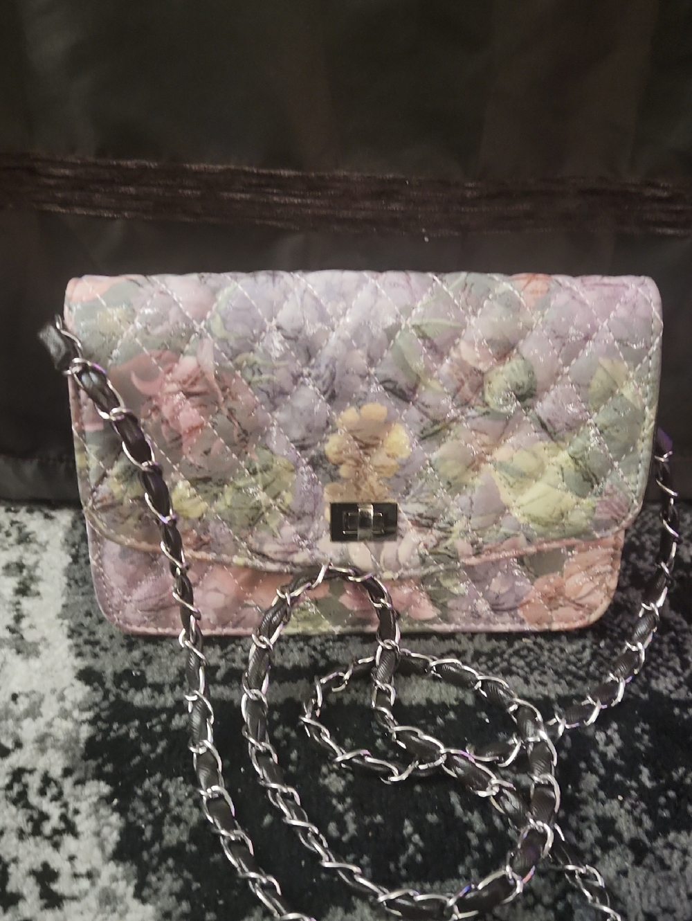 Small Quilted Pastel Floral Chain Crossbody Bag